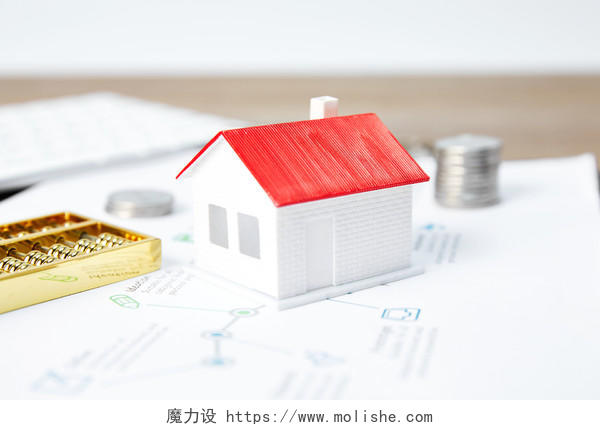 房子模型房产模型算盘统计图图纸银币硬币金融经济